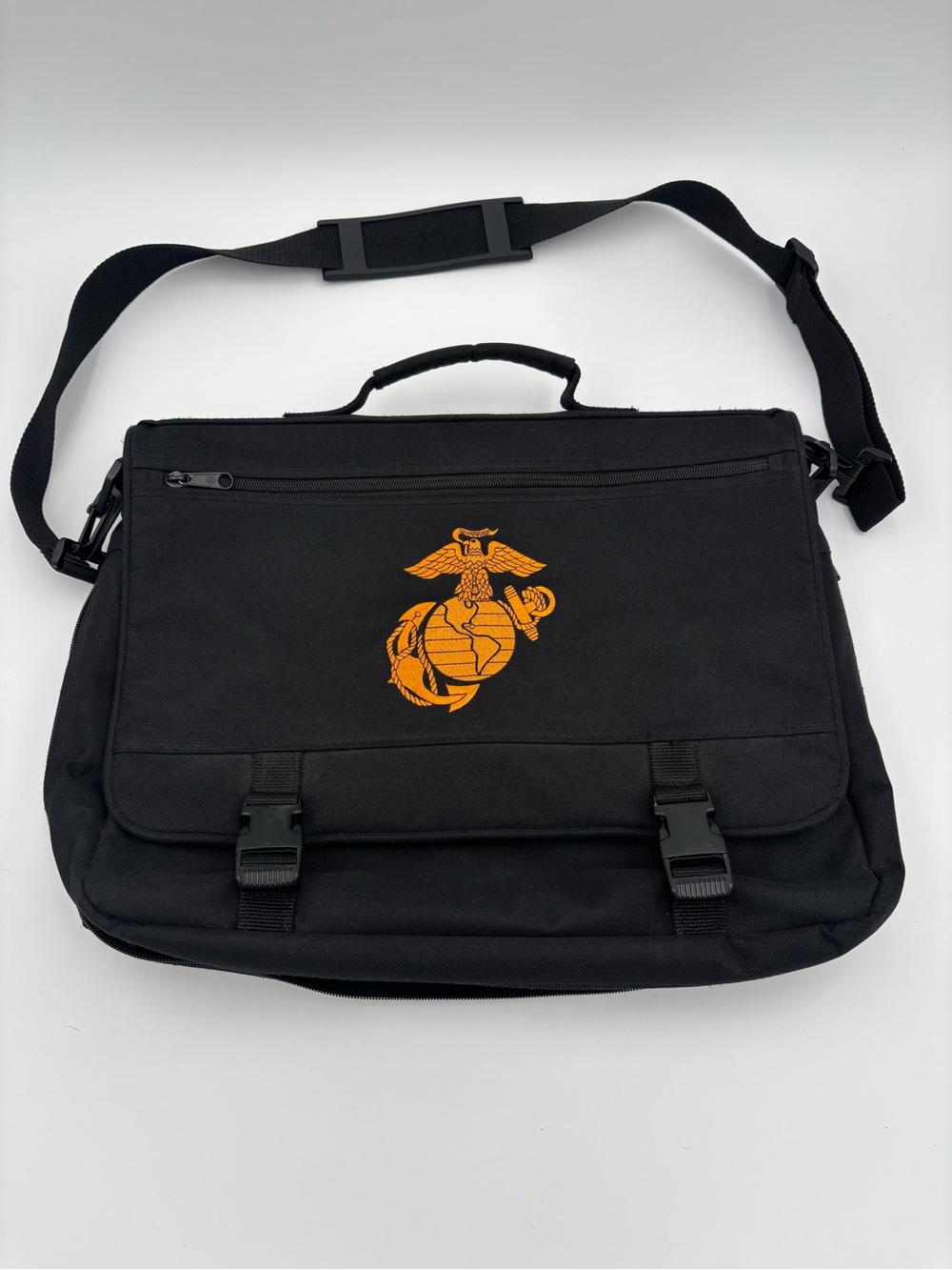 USMC Marine Corps Embroidered EGA Black Attache Messenger Laptop Bag